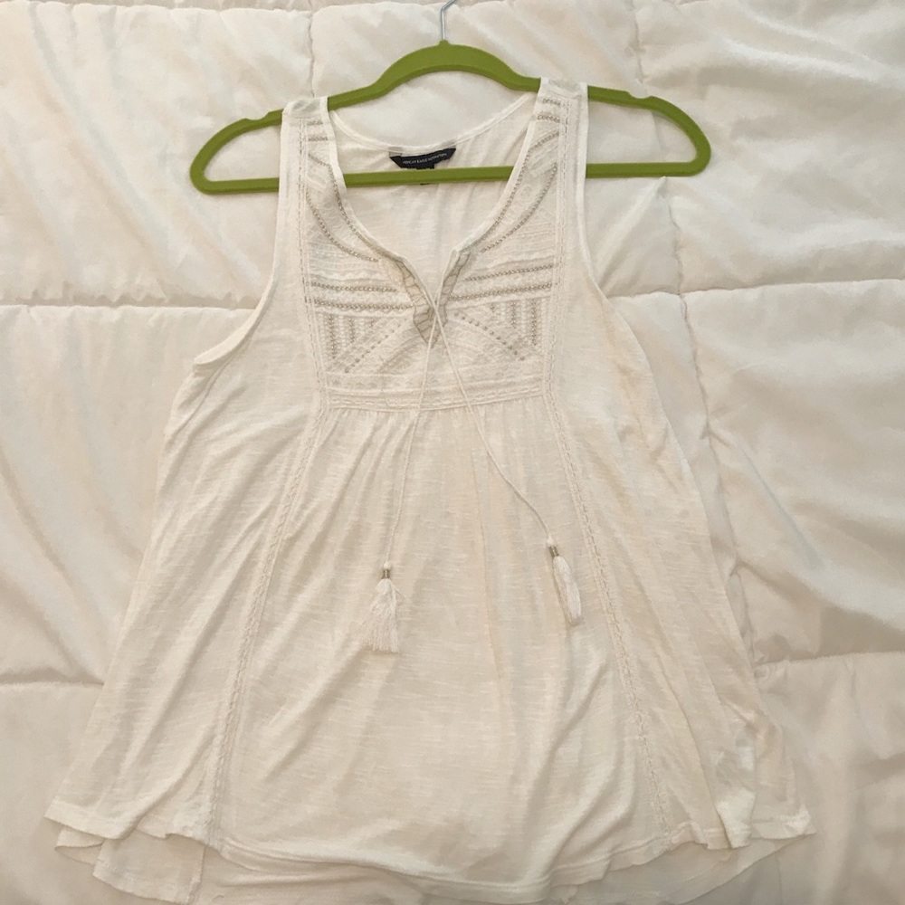American Eagle Outfitters White Tank with Tassels